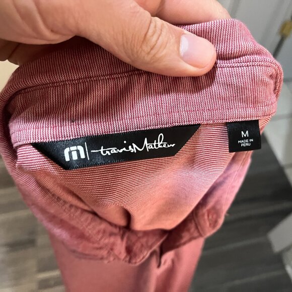 Travis Mathew Men's red and white striped short sleeve golf polo shirt Medium M - Picture 6 of 6